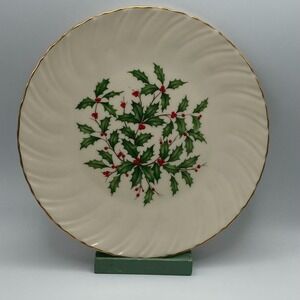 Lenox Holiday Special Holly Berry Swirled Sculptured Rim Dinner Plate Vtg‎ USA